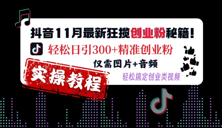 抖音11月最新狂揽创业粉秘籍，轻松日引300+精准创业粉，仅需图片+音频，轻松搞定创业类视频-吾爱网创