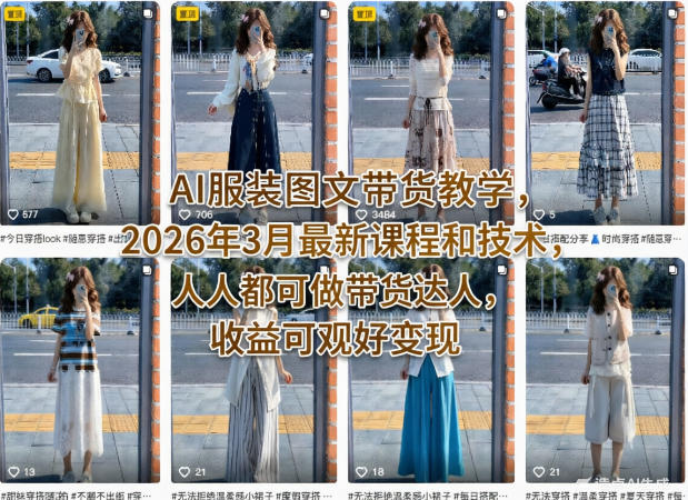 AI服装图文带货教学，2026年3月最新课程和技术，人人都可做带货达人，收益可观好变现-吾爱网创