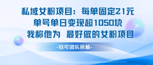 私域女粉项目：每单固定21块，单日变现超1k+，最好做的女粉项目-吾爱网创
