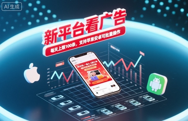新平台看广告，养好机一条0.3到5米，每天上限100条，支持苹果安卓可批量操作-吾爱网创