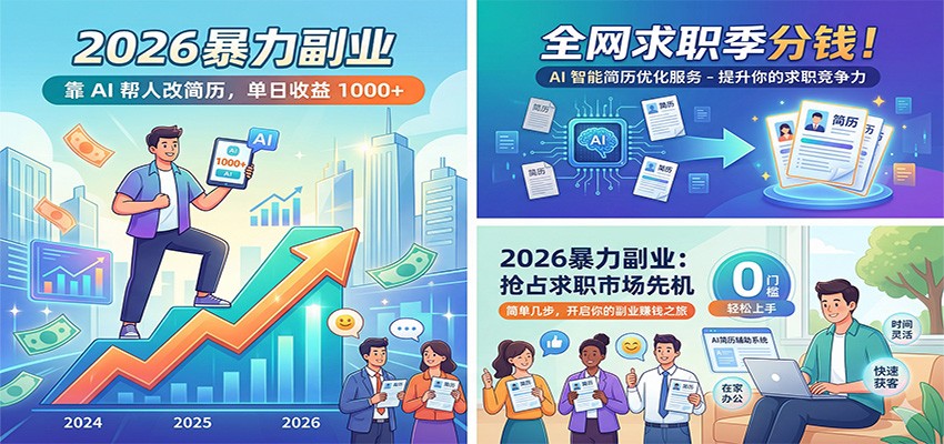 2026暴力副业：靠AI帮人改简历，单日收益1000+，全网求职季分钱-吾爱网创