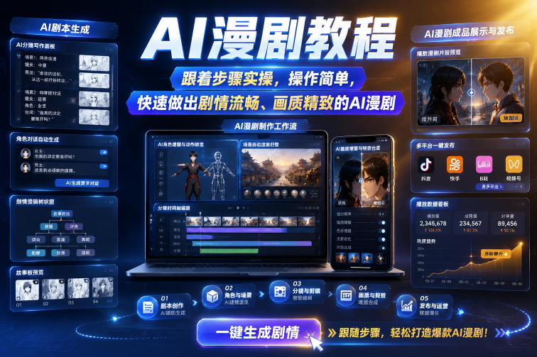 AI漫剧教程，跟着步骤实操，操作简单，快速做出剧情流畅、画质精致的AI漫剧-吾爱网创