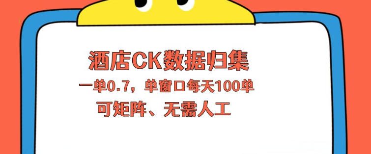 上班也能玩的酒店CK数据归集，一单0.7单窗口每天可做100单，一个人就能矩阵操作【揭秘】-吾爱网创