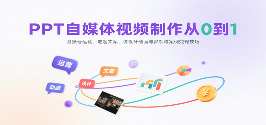 PPT自媒体视频制作从0到1：含账号运营、选题文案，讲设计动画与多领域案例变现技巧-吾爱网创