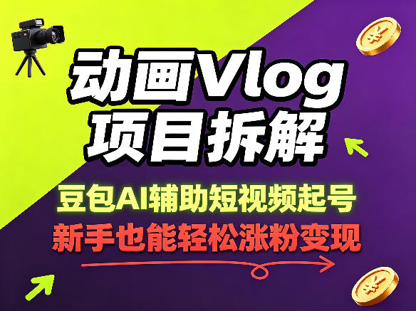 动画Vlog项目拆解，豆包AI辅助短视频起号，新手也能轻松涨粉，43条作品涨粉8.3W-吾爱网创