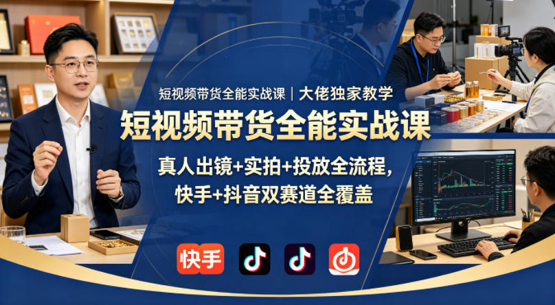 短视频带货全能实战课|大佬独家教学,真人出镜+实拍+投放全流程,快手+抖音双赛道全覆盖-吾爱网创