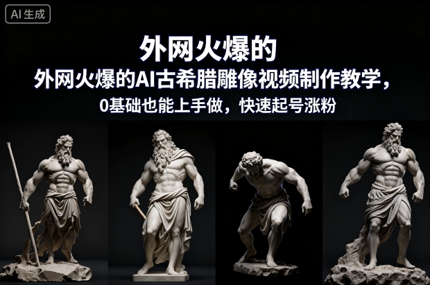 外网火爆的AI古希腊雕像视频制作教学，0基础也能上手做，快速起号涨粉-吾爱网创