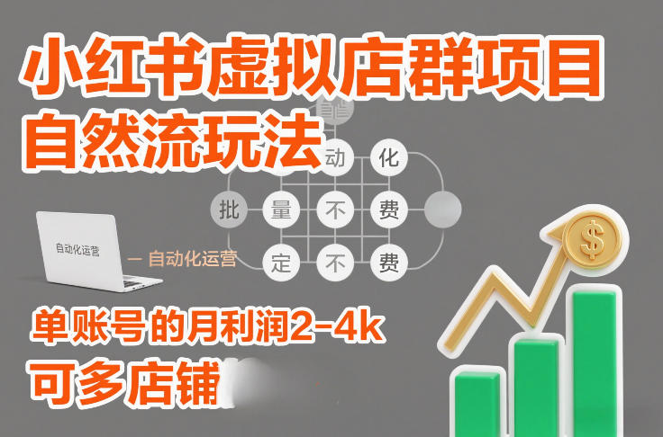 小红书虚拟店群项目，自然流玩法，批量自动化，稳定不费号，单账号的月利润2-4k，可多店矩阵-吾爱网创