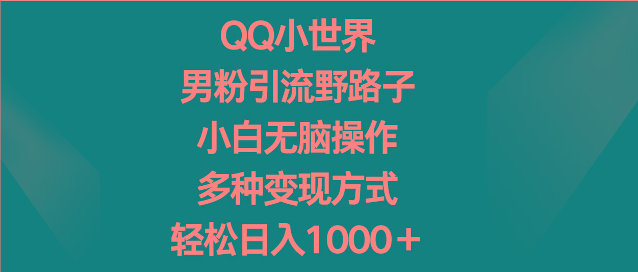 QQ小世界男粉引流野路子,小白无脑操作,多种变现方式轻松日入1000+-吾爱网创