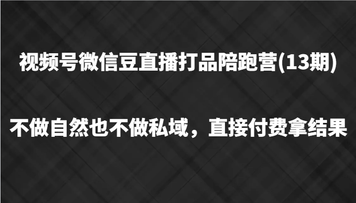 视频号微信豆直播打品陪跑(13期)，不做不自然流不做私域，直接付费拿结果-吾爱网创
