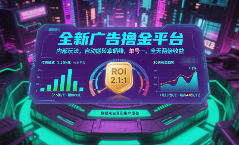 全新广告撸金平台,内部玩法,自动搬砖拿躺賺,单号一天保底2张+,全天两倍收益【揭秘】-吾爱网创