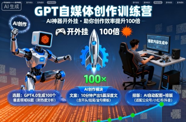 GPT自媒体创作训练营：AI神器开外挂，助你创作效率提升100倍-吾爱网创