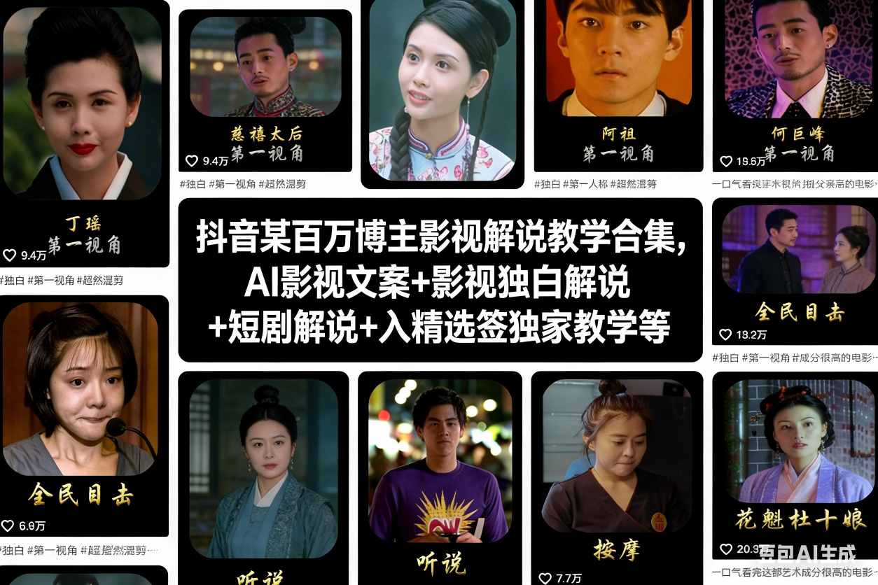 抖音某百万博主影视解说教学合集,AI影视文案+影视独白解说+短剧解说+入精选签独家教学等-吾爱网创