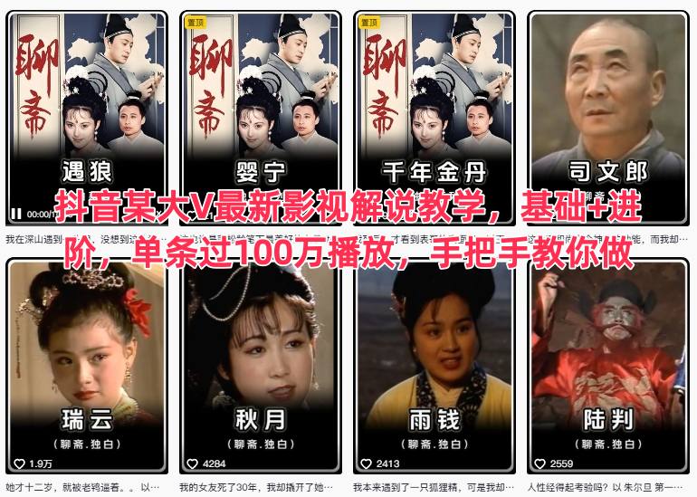 抖音某大V最新影视解说教学,基础+进阶,单条过100万播放,手把手教你做-吾爱网创