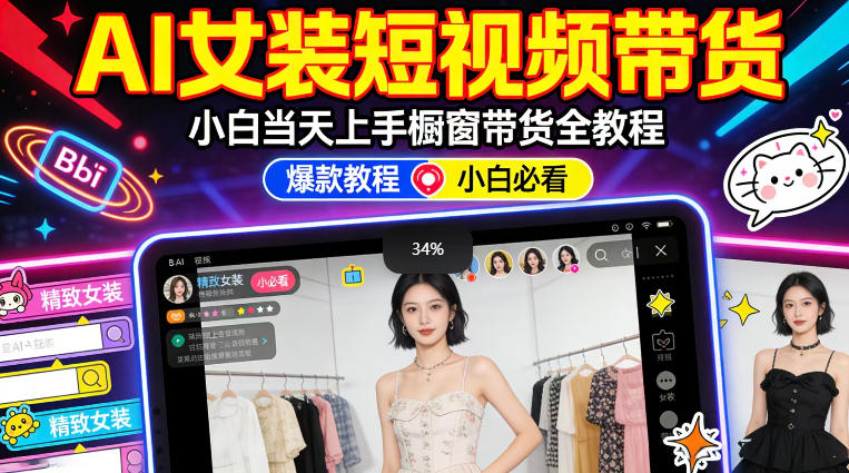 AI女装短视频橱窗带货：小白零门槛当天上手，高佣金爆款轻松賺！-吾爱网创