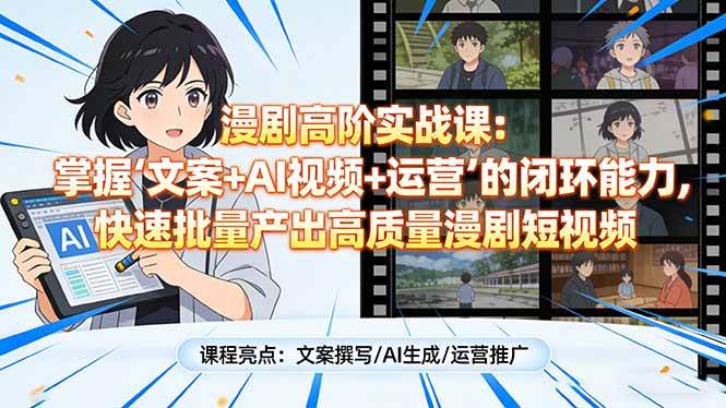 （17461期）漫剧高阶实战课：掌握“文案+AI视频+运营”的闭环能力，快速批量产出高质量漫剧短视频-吾爱网创