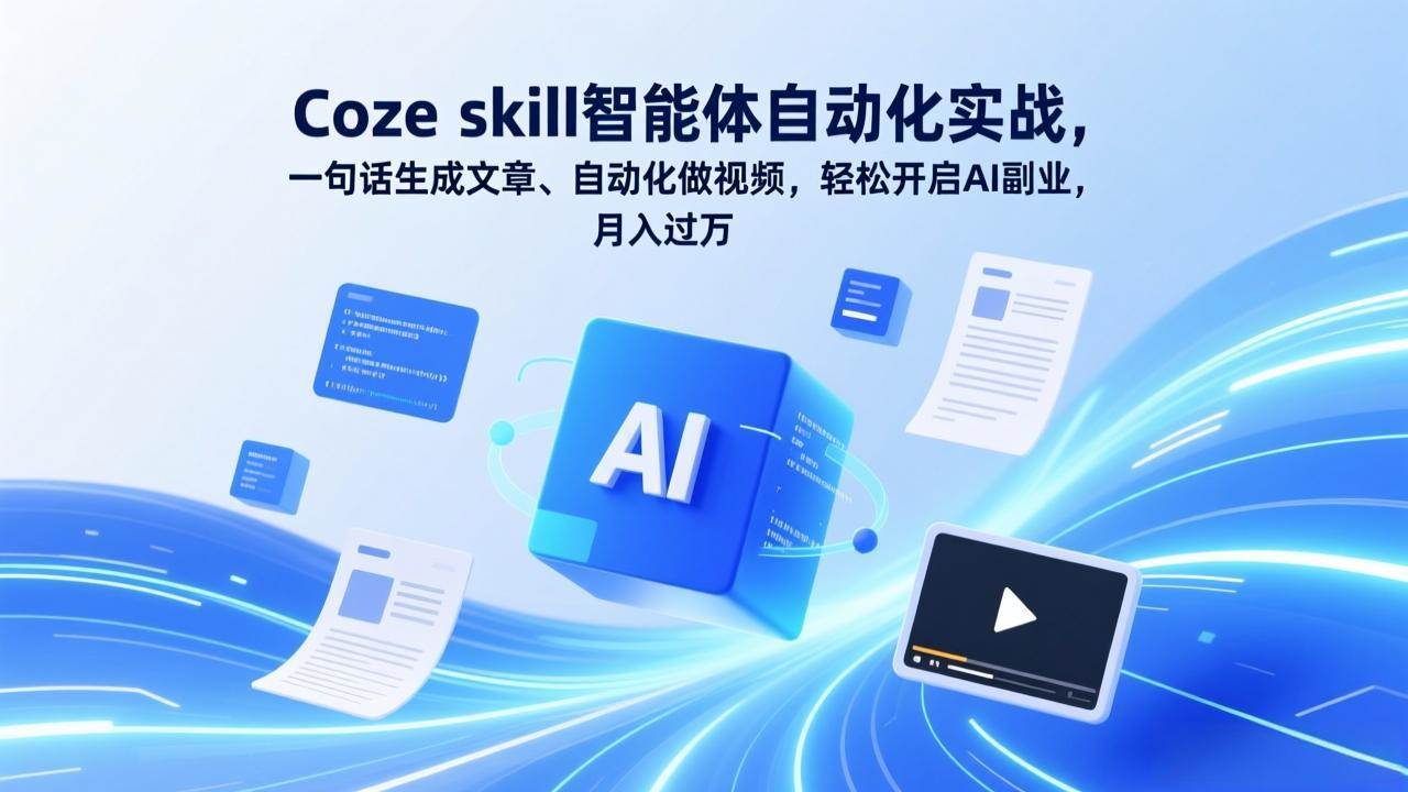 (17399期)Coze skill智能体自动化实战,一句话生成文章、自动化做视频,轻松开启AI副业,月入过万-吾爱网创