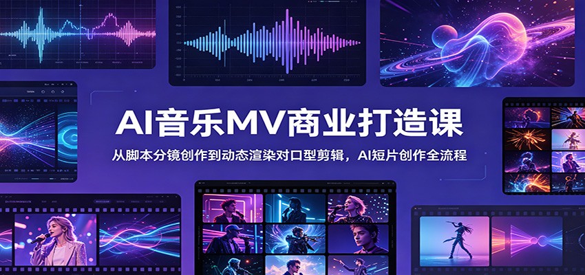 AI音乐MV商业打造课:从脚本分镜创作到动态渲染对口型剪辑,AI短片创作全流程-吾爱网创