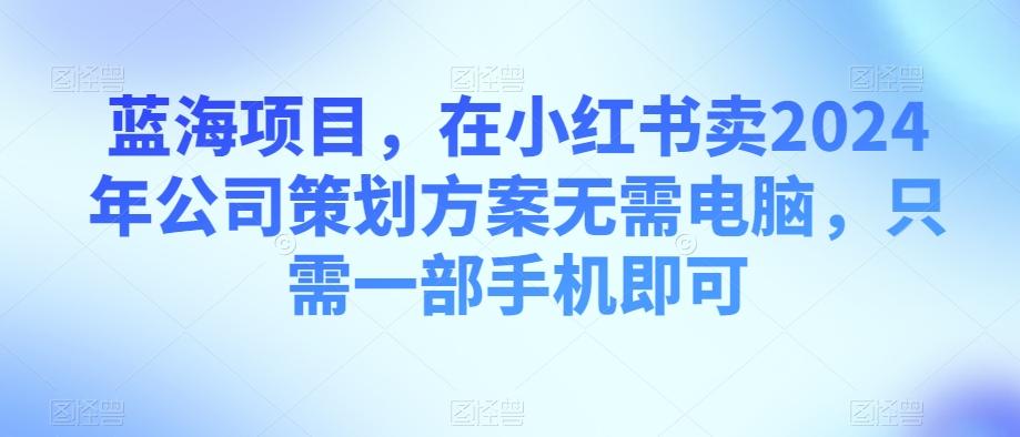 蓝海项目,在小红书卖2024年公司策划方案无需电脑,只需一部手机即可-吾爱网创