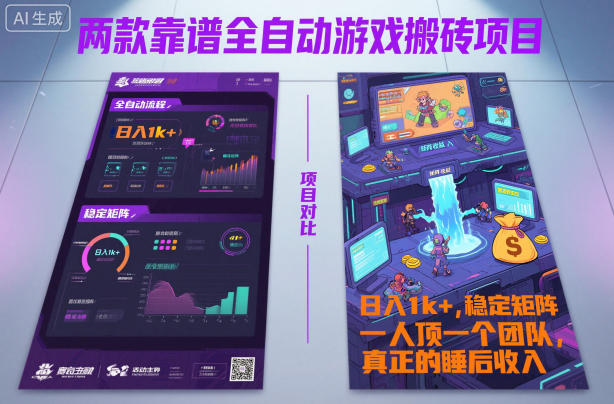 两款靠谱全自动游戏搬砖项目，日入1k+，稳定可矩阵，一人顶一个团队，真正的睡后收入【揭秘】-吾爱网创