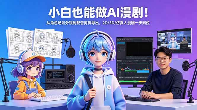 (18343期)小白也能做AI漫剧!从角色场景分镜到配音剪辑导出,2D/3D/仿真人漫剧一步到位-吾爱网创