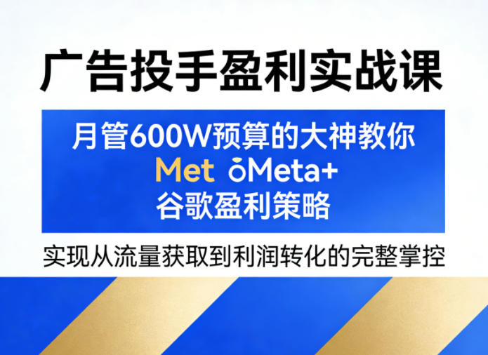 广告投手盈利实战课，月管600W预算的大神教你Meta+谷歌盈利策略，实现从流量获取到利润转化的完整掌控-吾爱网创