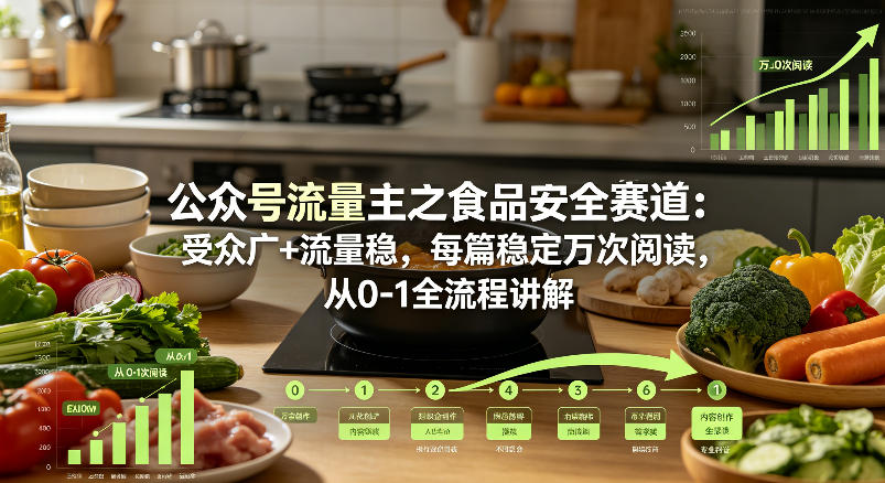 公众号流量主之食品安全赛道，受众广+流量稳，每篇作品稳定万次阅读，从0-1全流程讲解-吾爱网创