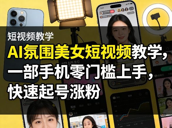 AI氛围美女短视频教学，一部手机零门槛上手，快速起号涨粉-吾爱网创