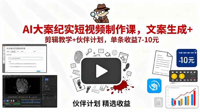 （15992期）AI大案纪实短视频制作课，文案生成+剪辑教学+伙伴计划，单条收益7-10元-吾爱网创