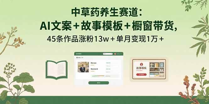 （15925期）中草药养生赛道：AI文案+故事模板+橱带货，45条作品涨粉13w+单月变现1万+-吾爱网创