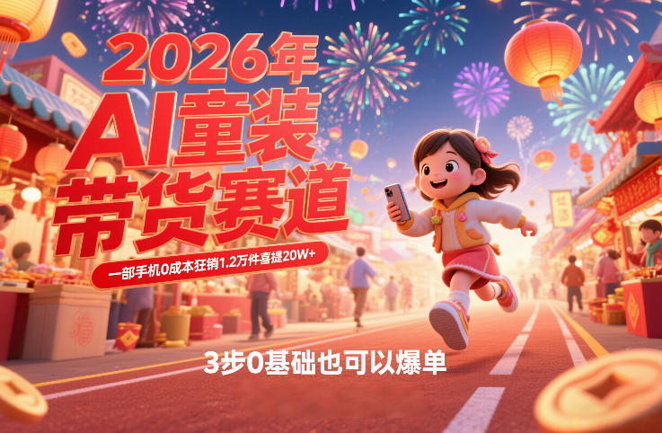 AI童装新春带货赛道，一部手机0成本狂销1.2万件喜提20W+，3步0基础也可以爆单-吾爱网创