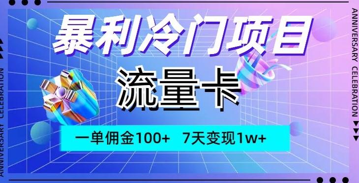 暴利冷门项目，流量卡，一单佣金100+，7天变现1w+-吾爱网创