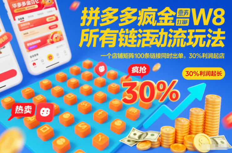 拼多多疯狂活动流玩法,所有链接全部打标,一个店铺矩阵100条链接同时出单,30%利润起店-吾爱网创
