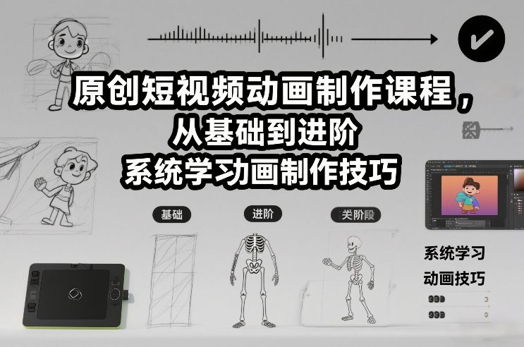 原创短视频动画制作课程，从基础到进阶，系统学习动画制作技巧-吾爱网创