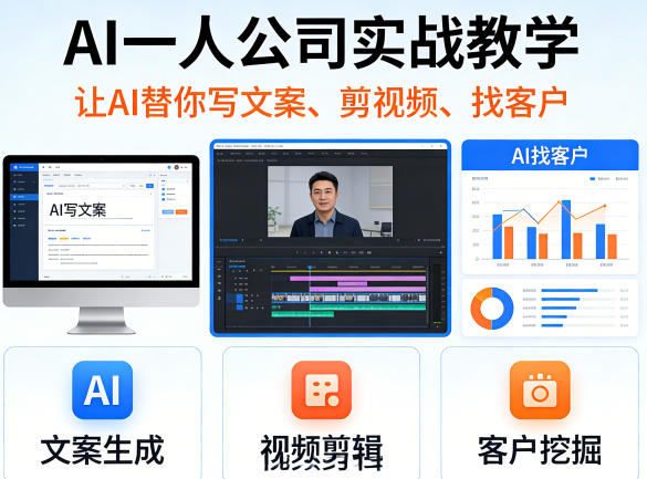 AI一人公司实战教学,让AI替你写文案、剪视频、找客户-吾爱网创