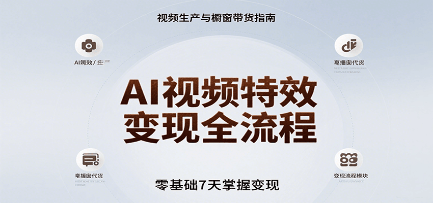AI视频特效变现全流程，零基础7天掌握视频生产到橱窗带货变现-吾爱网创
