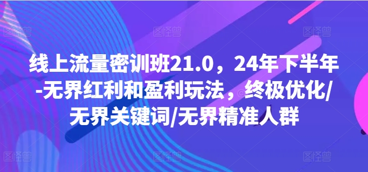 线上流量密训班21.0，24年下半年-无界红利和盈利玩法，终极优化/无界关键词/无界精准人群-吾爱网创