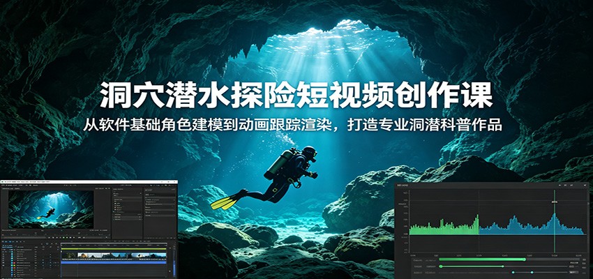 洞穴潜水探险短视频创作课:从软件基础角色建模到动画跟踪渲染,打造专业洞潜科普作品-吾爱网创