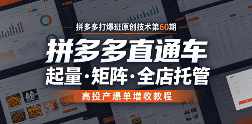 拼多多打爆班原创技术第60期,拼多多直通车,起量・矩阵・全店托管,高投产爆单增收教程-吾爱网创