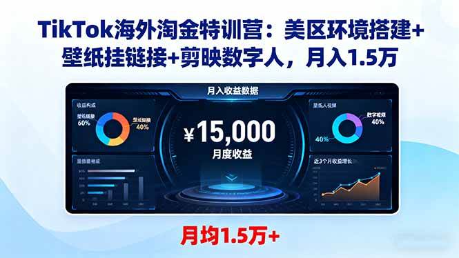 （16346期）TikTok海外淘金特训营：美区环境搭建+壁纸挂链接+剪映数字人，月入1.5万-吾爱网创