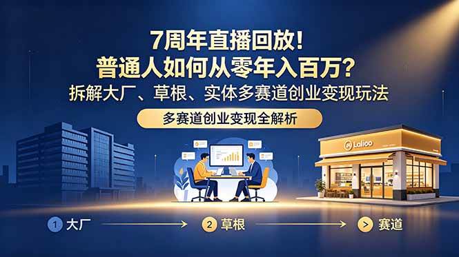 (18894期)7周年直播回放!普通人如何从零年入百万?拆解大厂、草根、实体多赛道创业变现玩法-吾爱网创