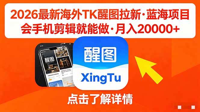 （18112期）26年最新海外Tk醒图拉新，蓝海项目，会手机剪辑就可以做，月入20000＋-吾爱网创