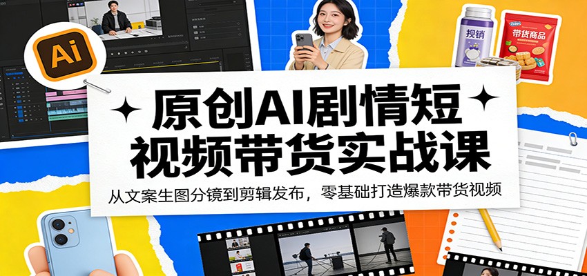 原创AI剧情短视频带货实战课:从文案生图分镜到剪辑发布,零基础打造爆款带货视频-吾爱网创