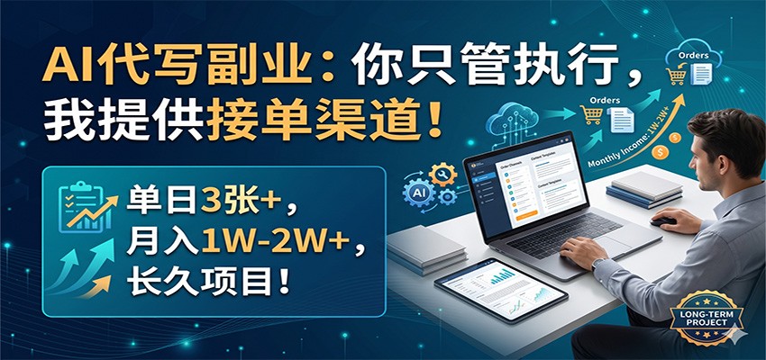 AI代写副业：你只管执行，我提供接单渠道！单日3张+，月入1W-2W+，长久项目-吾爱网创