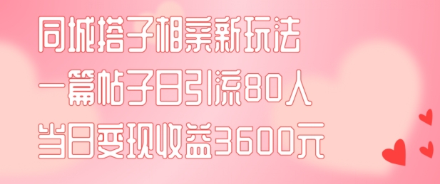 同城搭子相亲新玩法一篇帖子引流80人当日变现3600元(项目教程+实操教程)【揭秘】-吾爱网创
