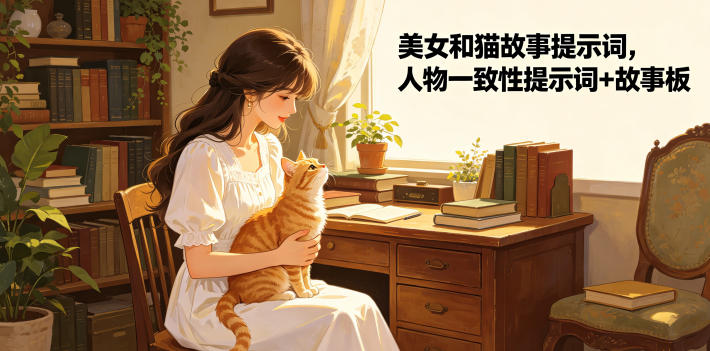 美女和猫故事提示词,人物一致性提示词+故事板-吾爱网创