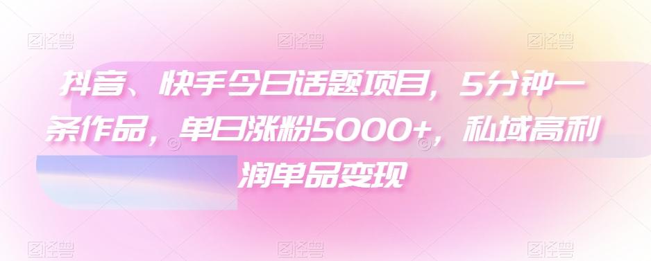 抖音、快手今日话题项目，5分钟一条作品，单日涨粉5000+，私域高利润单品变现-吾爱网创
