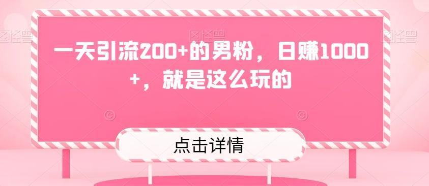 一天引流200+的男粉，日赚1000+，就是这么玩的-吾爱网创