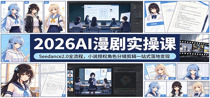 2026AI漫剧实操课：Seedance2.0全流程，小说授权角色分镜剪辑一站式落地变现-吾爱网创