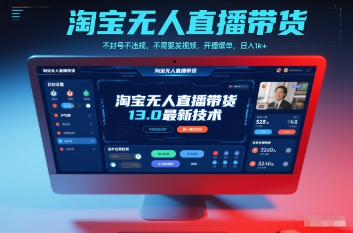 淘宝无人直播带货13.0最新技术,不封号不违规,不需要发视频,开播爆单,日入1k+【揭秘】-吾爱网创